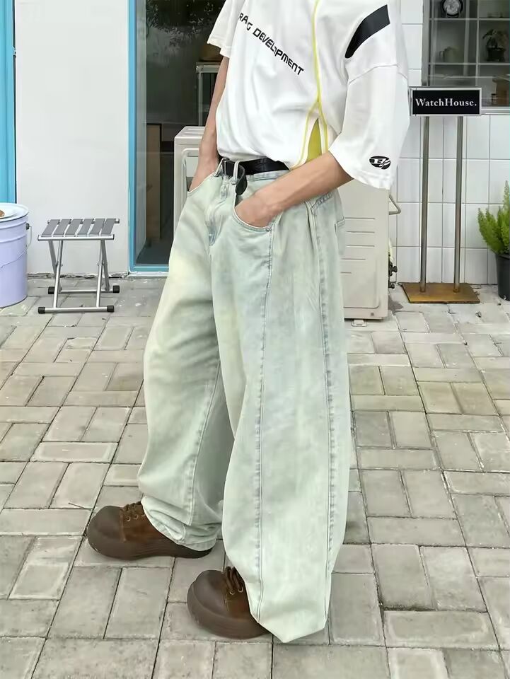 Washed Loose Wide Leg Jeans Neutral Style Deserted Straight Cut Long Trousers Summer New Arrival Men's Casual Fashion