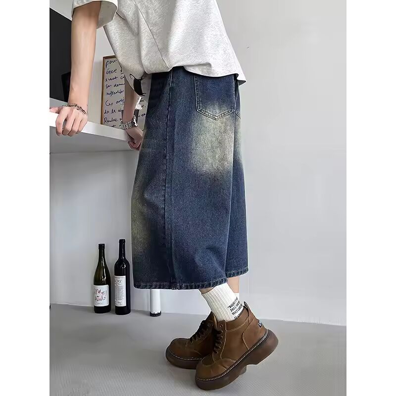 Loose Fit Cropped Jeans Elastic Drawstring Waist Stretch Denim Casual Wear Comfort Men Baggy Denin pants man 2023 Fashion Trendy
